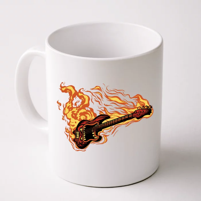 Fire Bass Guitar Rock Musician Front & Back Coffee Mug