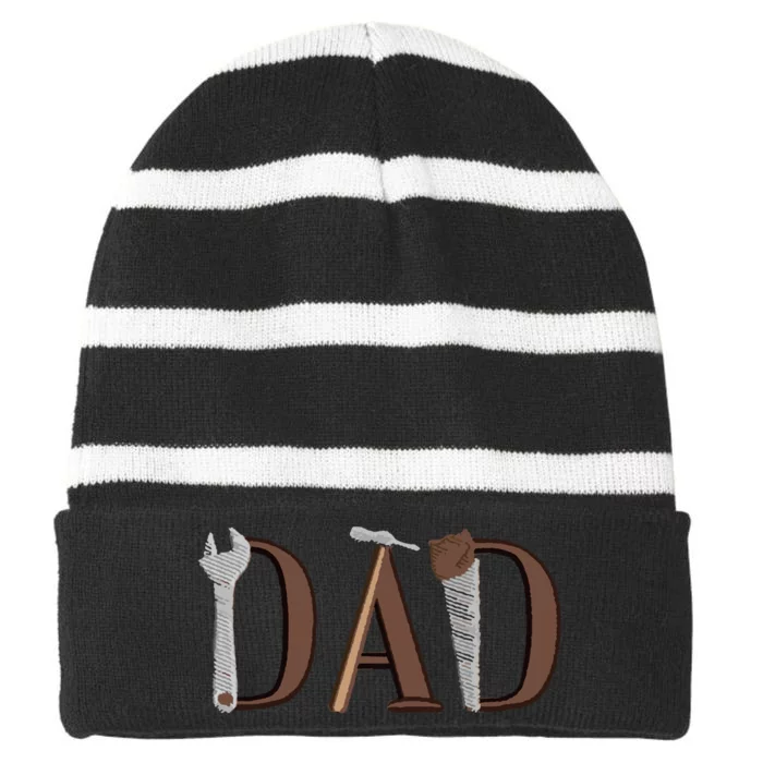 Father Birthday Gift Fixer Of Things Father Striped Beanie with Solid Band