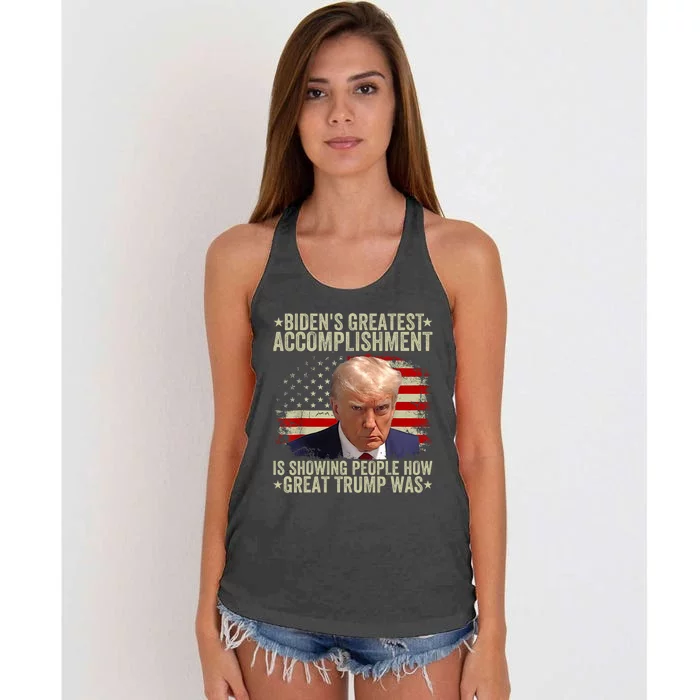 Funny BidenS Greatest Accomplishment Is Showing Trump 2024 Women's Knotted Racerback Tank