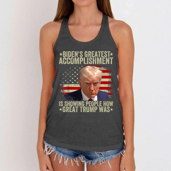 Funny BidenS Greatest Accomplishment Is Showing Trump 2024 Women's Knotted Racerback Tank