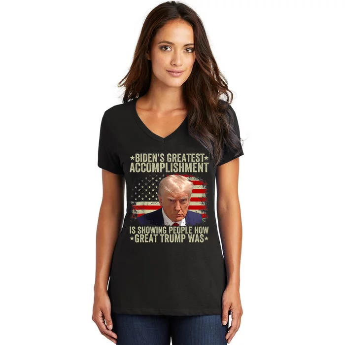 Funny BidenS Greatest Accomplishment Is Showing Trump 2024 Women's V-Neck T-Shirt