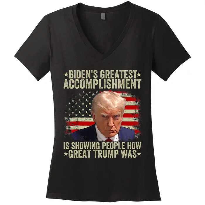 Funny BidenS Greatest Accomplishment Is Showing Trump 2024 Women's V-Neck T-Shirt