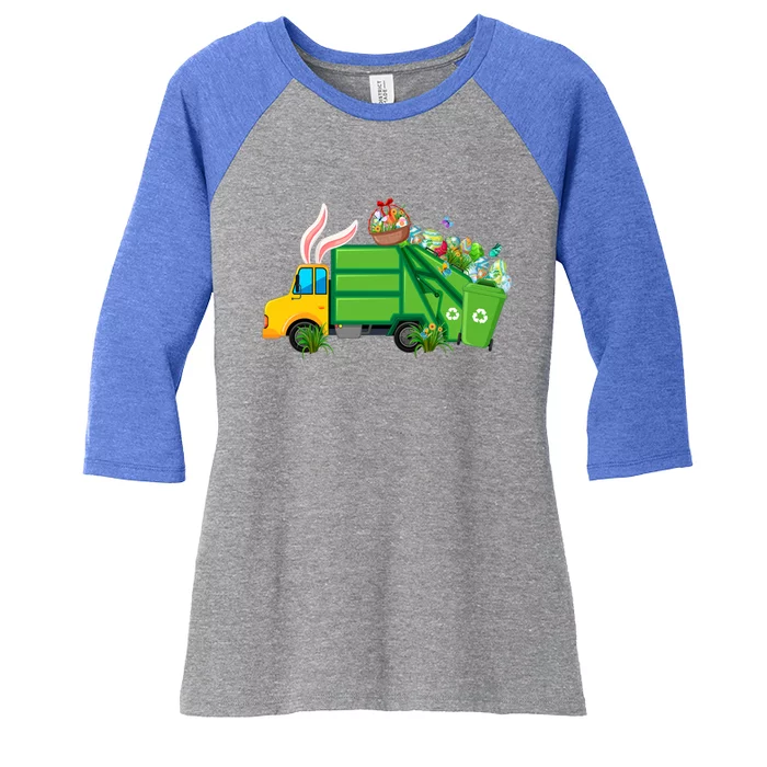 Funny Bunny Garbage Truck Colorful Eggs Easter Day Cute Gift Women's Tri-Blend 3/4-Sleeve Raglan Shirt