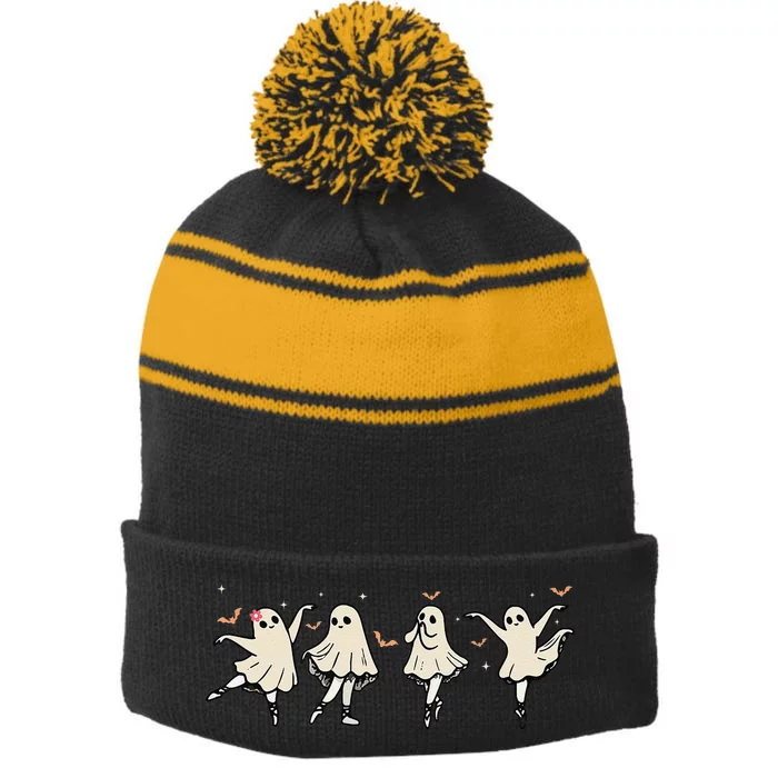 Funny Ballet Ghost Ballet Dancer Spooky Dance Teacher Halloween Gift Stripe Pom Pom Beanie