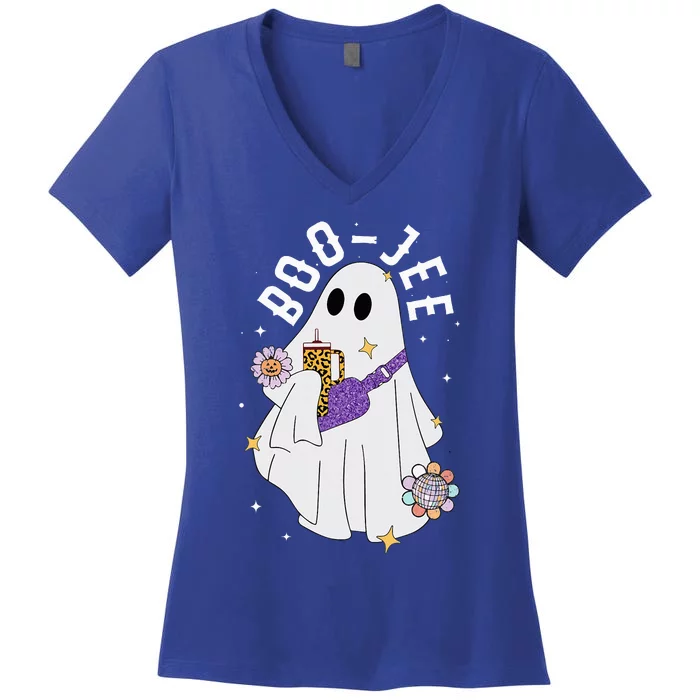 Funny Boojee Ghost Halloween Boo Jee Ghost Spooky Women's V-Neck T-Shirt