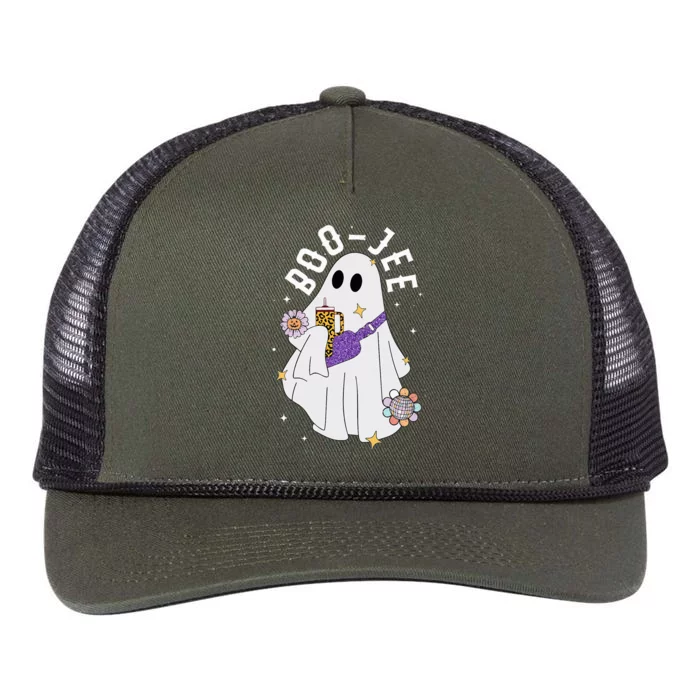 Funny Boojee Ghost Halloween Boo Jee Ghost Spooky Retro Rope Trucker Hat Cap