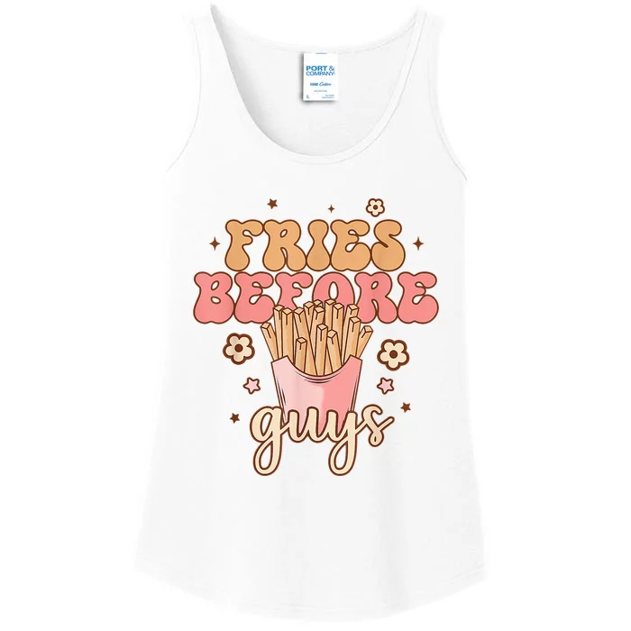 Fries Before Guys Funny Valentine's Day Retro Holiday Ladies Essential Tank