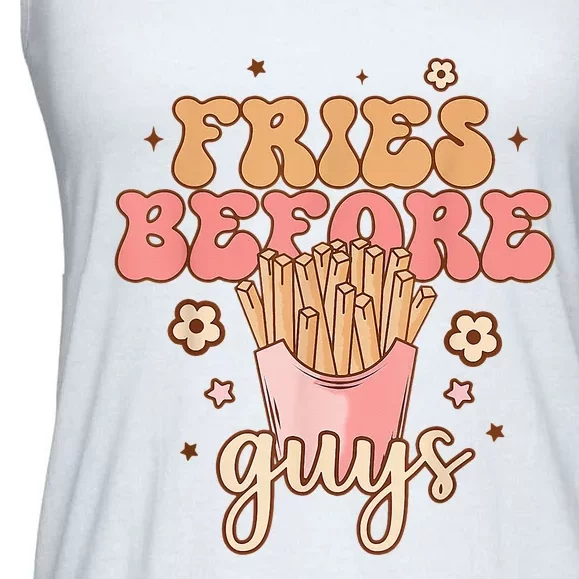 Fries Before Guys Funny Valentine's Day Retro Holiday Ladies Essential Flowy Tank