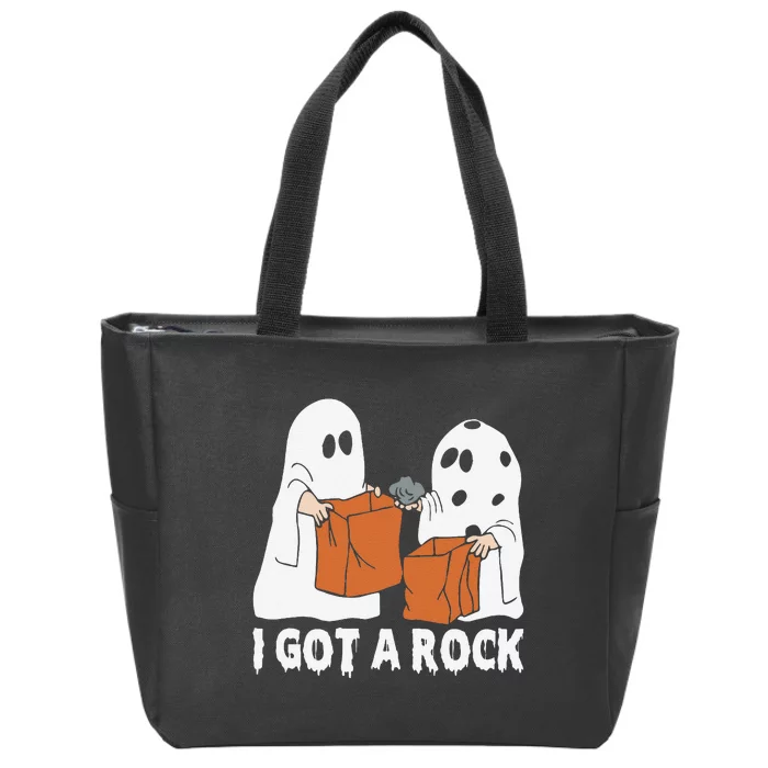 Funny Boo Ghost Scary I Got A Rock Halloween Zip Tote Bag