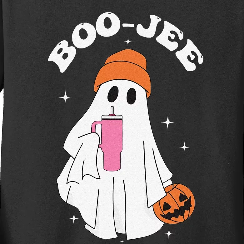 Funny Boojee Ghost Cute Boo Scary Halloween Spooky Pumpkin Kids Long Sleeve Shirt