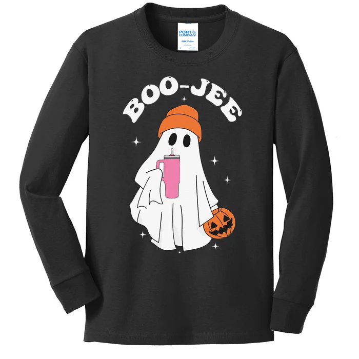 Funny Boojee Ghost Cute Boo Scary Halloween Spooky Pumpkin Kids Long Sleeve Shirt