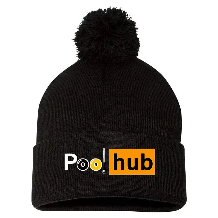 Funny Billiards Game Pool Hub Billiard Balls & Cue Stick Pom Pom 12in Knit Beanie