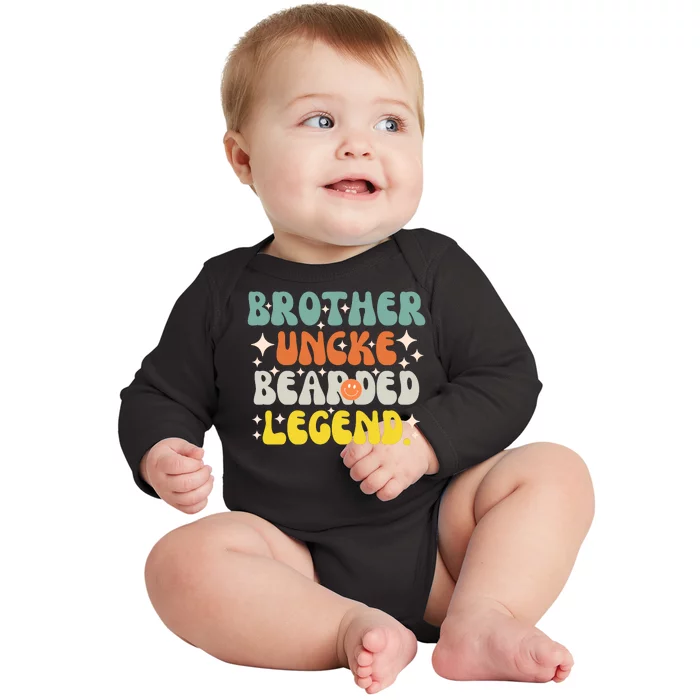 Funny Bearded Gift Brother Uncle Beard Legend Vintage Groovy Gift Baby Long Sleeve Bodysuit