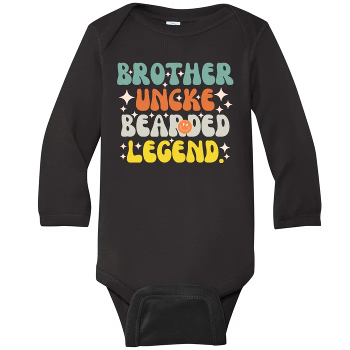 Funny Bearded Gift Brother Uncle Beard Legend Vintage Groovy Gift Baby Long Sleeve Bodysuit