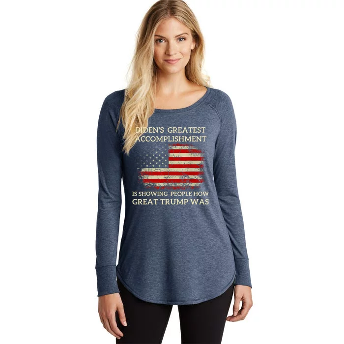 Funny BidenS Greatest Accomplishment Is Showing Trump 2024 Women's Perfect Tri Tunic Long Sleeve Shirt