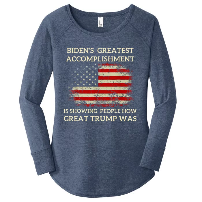 Funny BidenS Greatest Accomplishment Is Showing Trump 2024 Women's Perfect Tri Tunic Long Sleeve Shirt