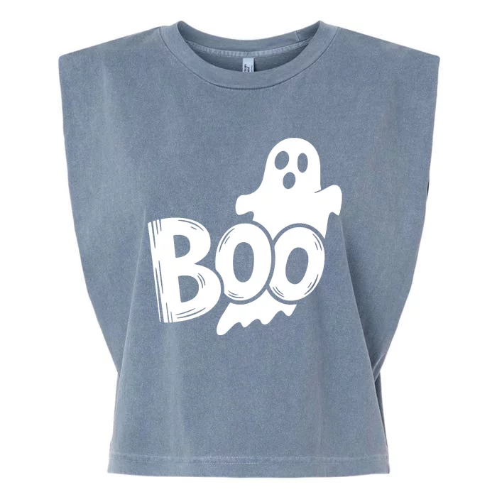 Funny Boo Ghost Retro Halloween Costume Garment-Dyed Women's Muscle Tee