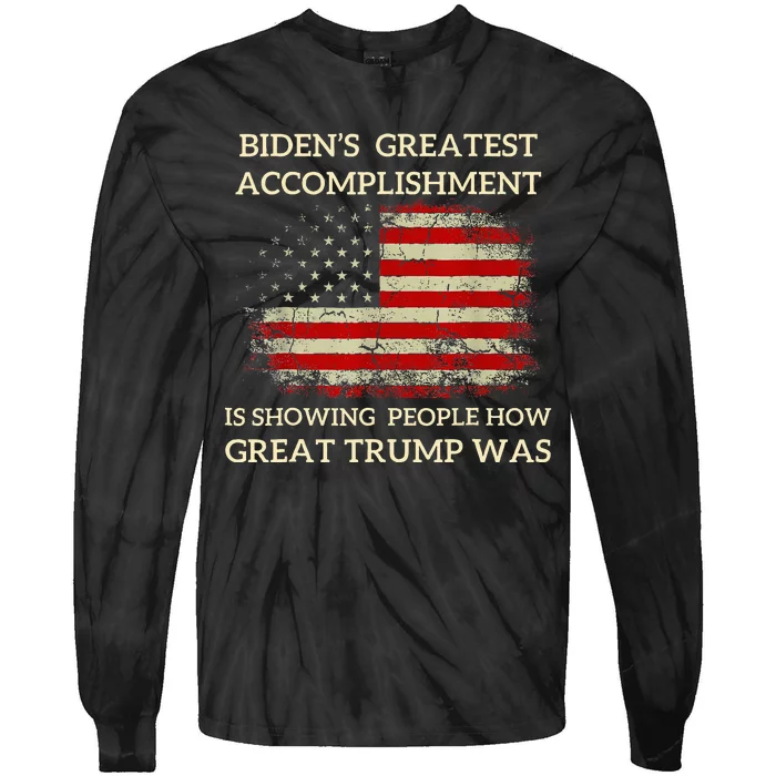 Funny BidenS Greatest Accomplishment Is Showing Trump 2024 Tie-Dye Long Sleeve Shirt