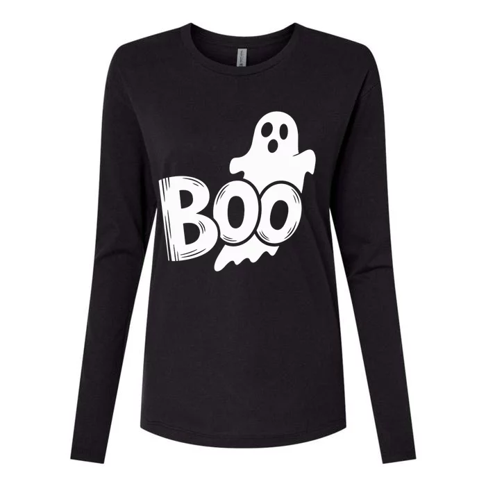 Funny Boo Ghost Retro Halloween Costume Womens Cotton Relaxed Long Sleeve T-Shirt