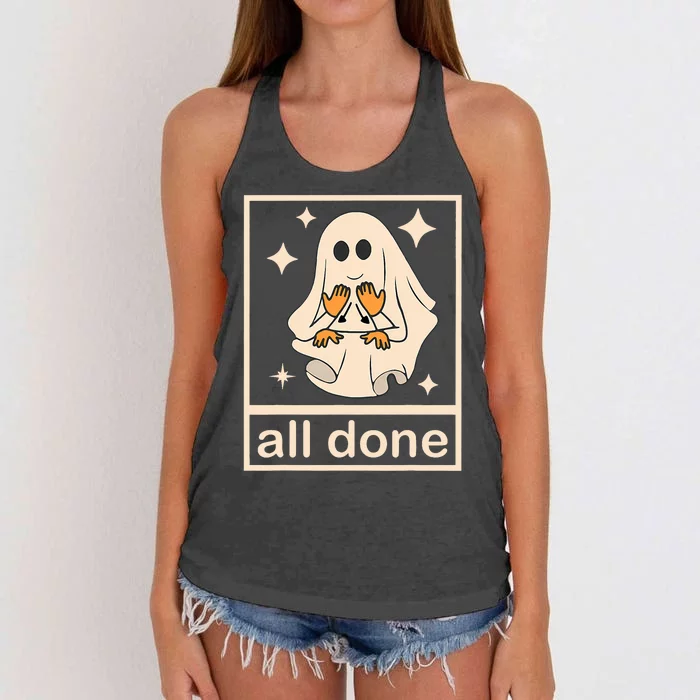 Funny Boojee Ghost All Done Slp Speech Therapy Halloween Women's Knotted Racerback Tank