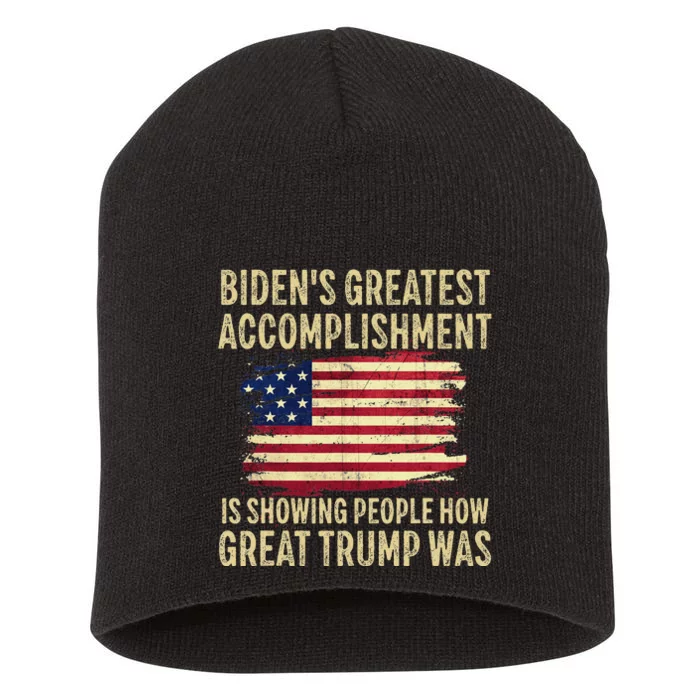 Funny BidenS Greatest Accomplishment Trump 2024 Short Acrylic Beanie