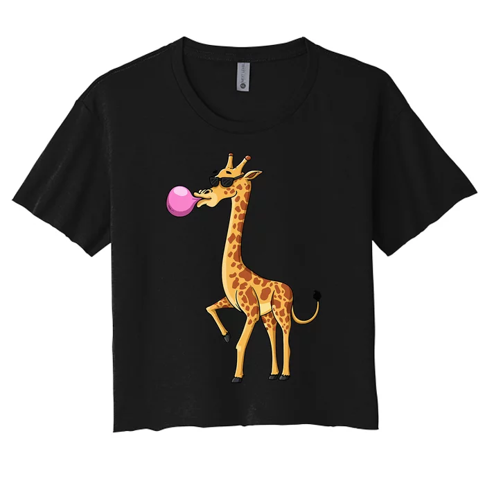 Funny Blowing Giraffe Animal Lover Chewing Candy Women's Crop Top Tee