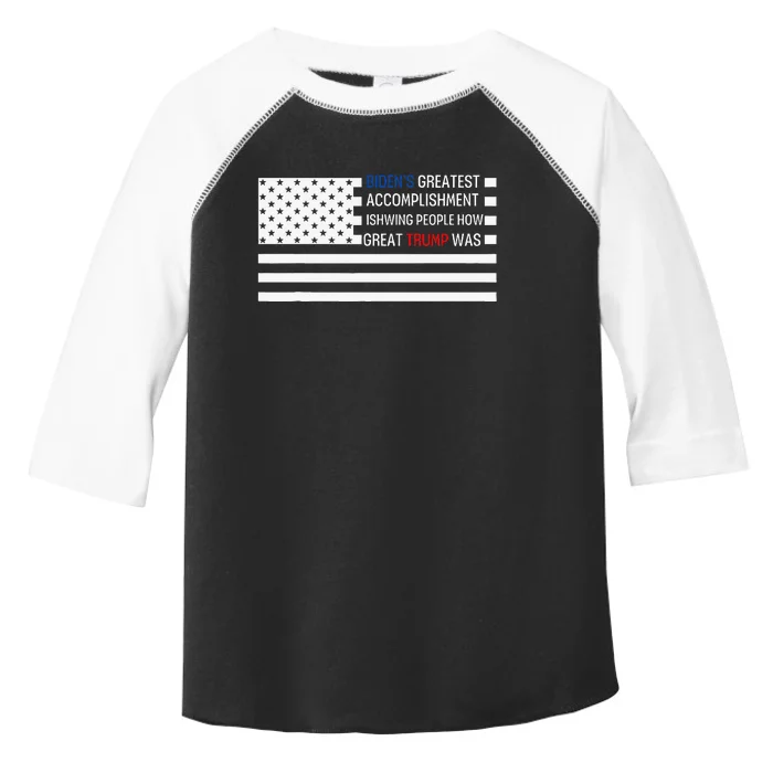 Funny BidenS Greatest Accomplishment Is Showing Trump 2024 Toddler Fine Jersey T-Shirt