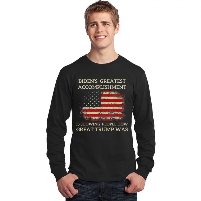 Funny BidenS Greatest Accomplishment Trump 2024 Tall Long Sleeve T-Shirt