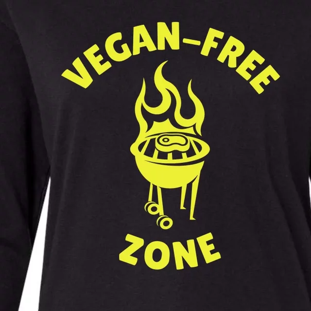 Funny BBQ Grilling Vegan Free Zone Womens Cotton Relaxed Long Sleeve T-Shirt