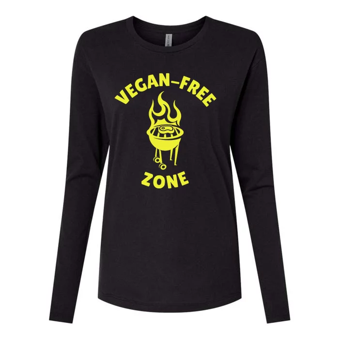 Funny BBQ Grilling Vegan Free Zone Womens Cotton Relaxed Long Sleeve T-Shirt