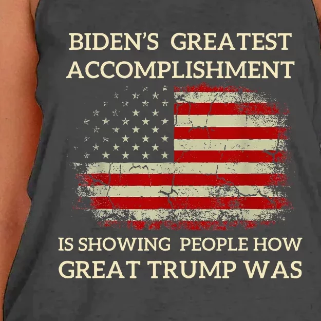 Funny BidenS Greatest Accomplishment Is Showing Trump 2024 Women's Knotted Racerback Tank