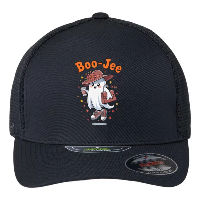 Funny Boojee Ghost Halloween Boo Jee Ghost Spooky Season Flexfit Unipanel Trucker Cap