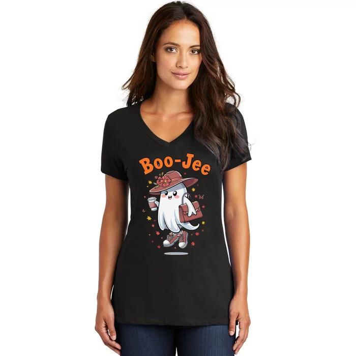 Funny Boojee Ghost Halloween Boo Jee Ghost Spooky Season Women's V-Neck T-Shirt