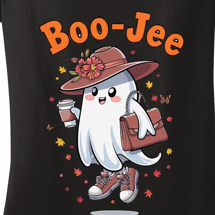 Funny Boojee Ghost Halloween Boo Jee Ghost Spooky Season Women's V-Neck T-Shirt