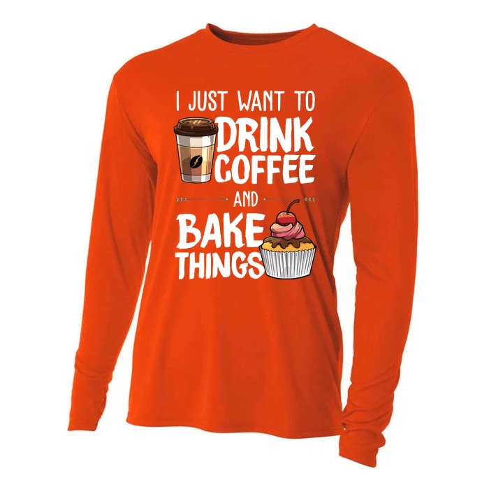 Funny Baking Gift For Men Women Baker Drinking Coffee Lover Cooling Performance Long Sleeve Crew