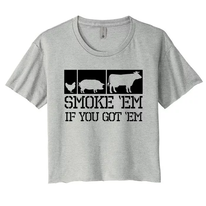 Funny Bbq Grilling Smoker Meaningful Gift Smoke Meat Lover Smoking Women's Crop Top Tee