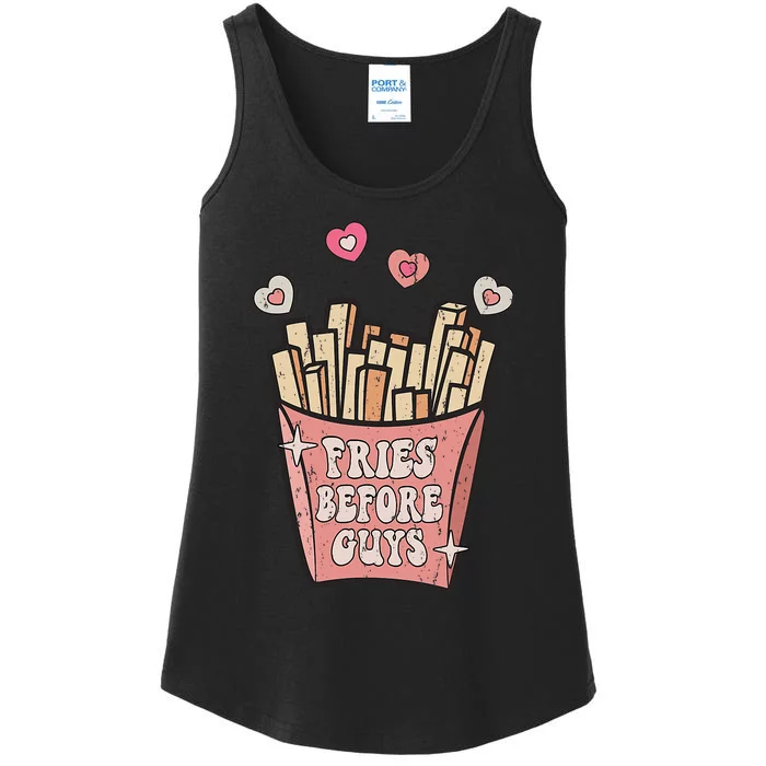 Fries Before Guys Foodie Lover Valentine Cartoon Graphic Ladies Essential Tank