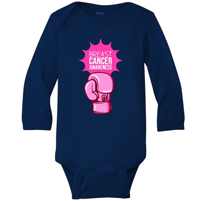 Funny Boxing Glove Breast Cancer Awareness Gift Baby Long Sleeve Bodysuit