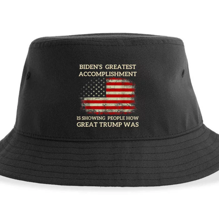 Funny BidenS Greatest Accomplishment Is Showing Trump 2024 Sustainable Bucket Hat