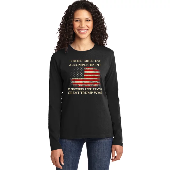 Funny BidenS Greatest Accomplishment Is Showing Trump 2024 Ladies Long Sleeve Shirt