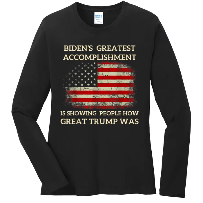 Funny BidenS Greatest Accomplishment Is Showing Trump 2024 Ladies Long Sleeve Shirt