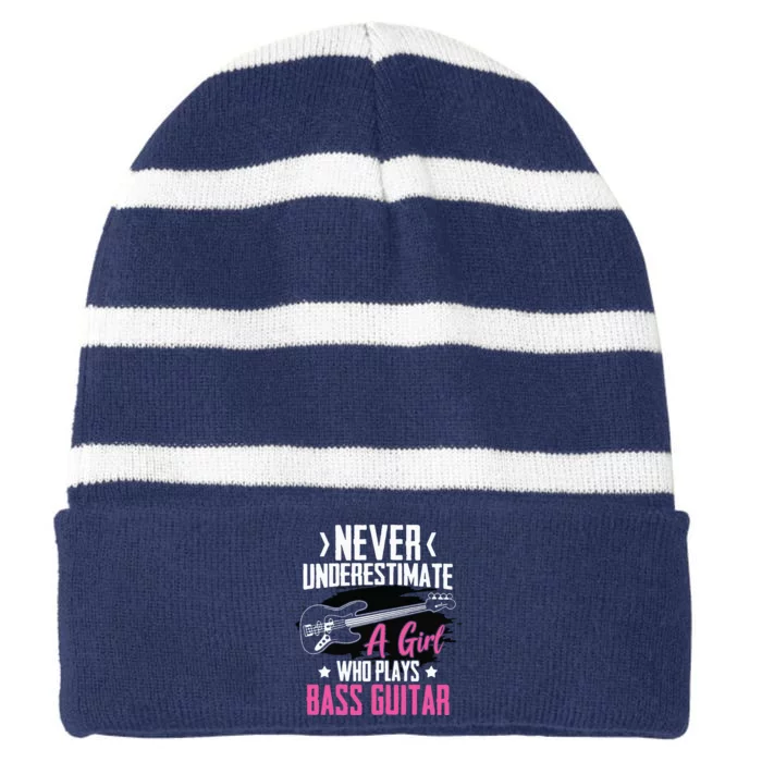 Funny Bass Guitar Lover Graphic Women And Girl Bass Player Striped Beanie with Solid Band