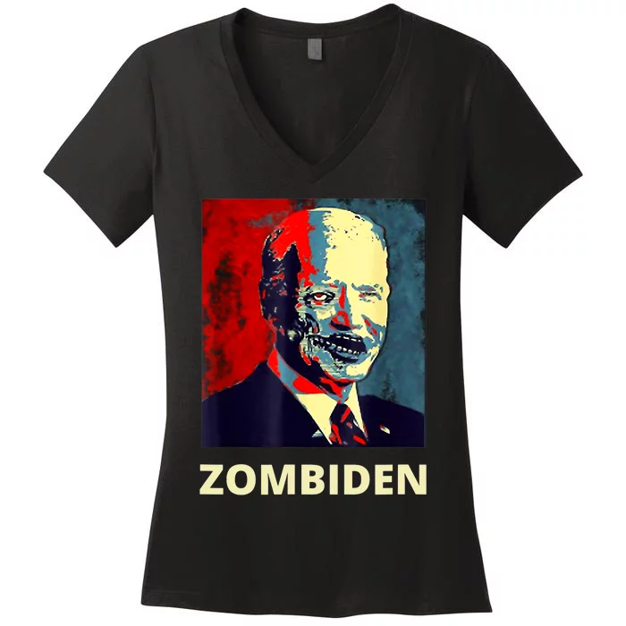 Funny Biden Halloween Zombie Zombiden President Women's V-Neck T-Shirt