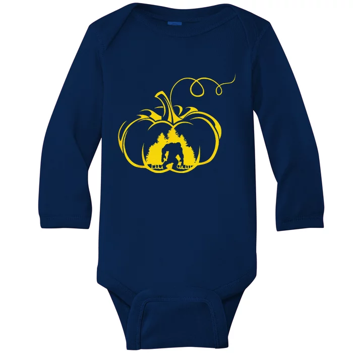 Funny Bigfoot Halloween Pumpkin Graphic Tee Baby Long Sleeve Bodysuit