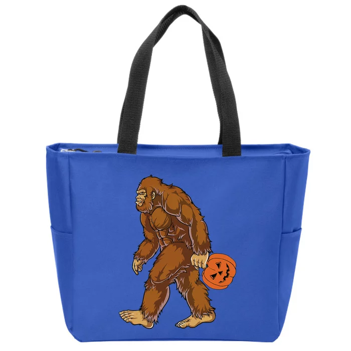 Funny Bigfoot Halloween Carrying A Pumpkin Costume Horror Zip Tote Bag