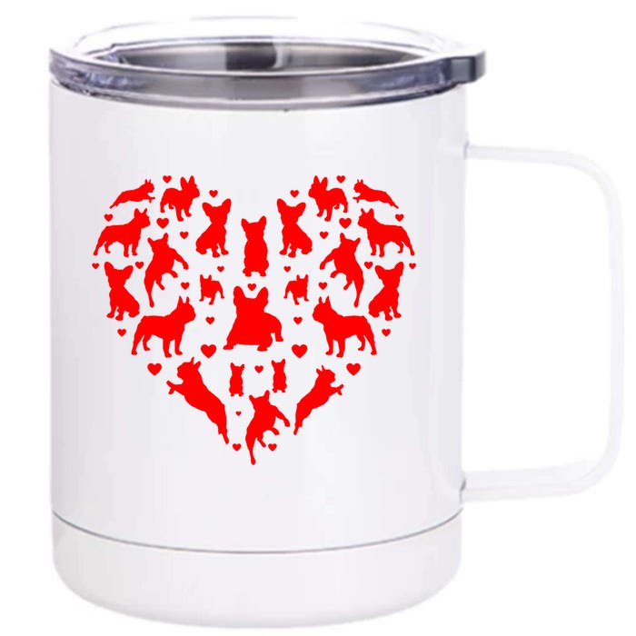 French Bulldogs Hearts Love Dog Lover Valentines Day Gift Front & Back 12oz Stainless Steel Tumbler Cup