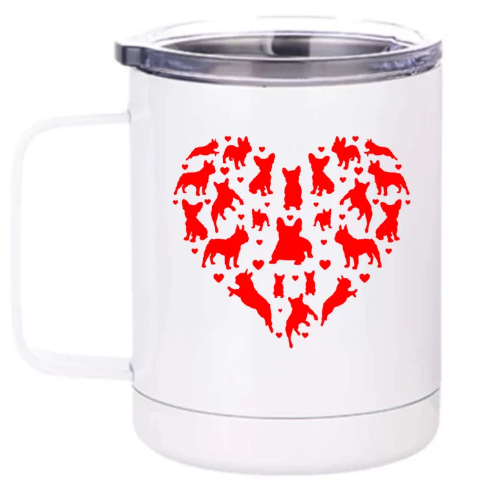 French Bulldogs Hearts Love Dog Lover Valentines Day Gift Front & Back 12oz Stainless Steel Tumbler Cup