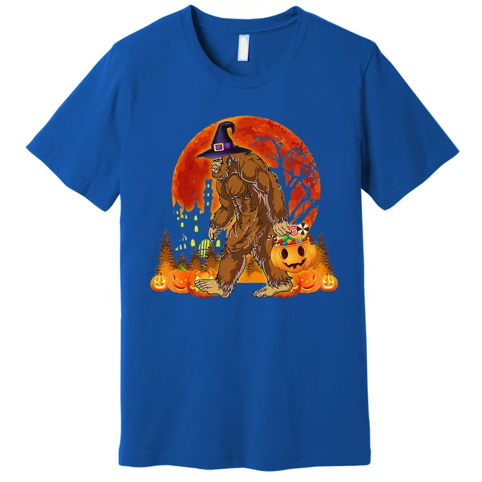 Funny Bigfoot Halloween Pumpkin And Candy Gift Premium T-Shirt