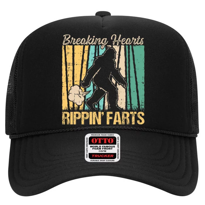 Funny Breaking Hearts Ripping Farts Sasquatch Bigfoot High Crown Mesh Trucker Hat