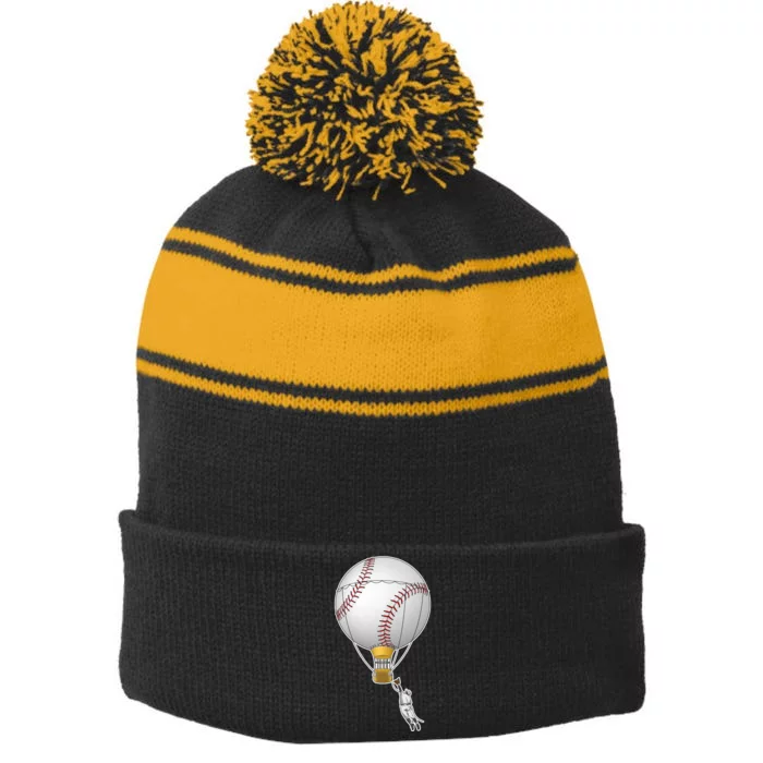 Funny Baseball Hot Air Balloon Baseball Catcher Stripe Pom Pom Beanie